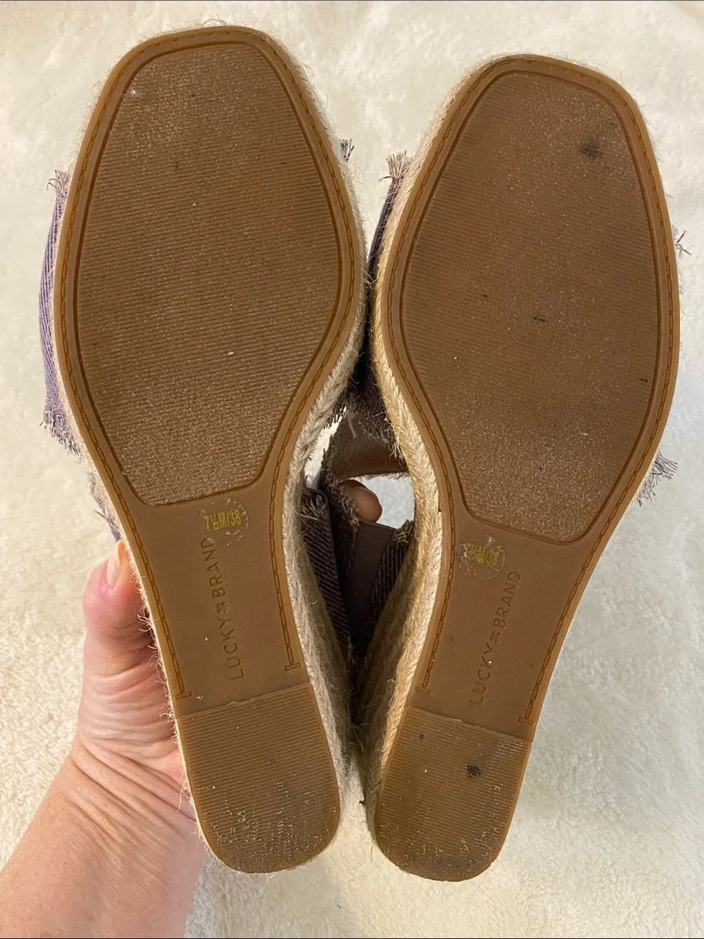 Lucky Brand Women's Madgie Wedge Purple Distressed Denim 7.5